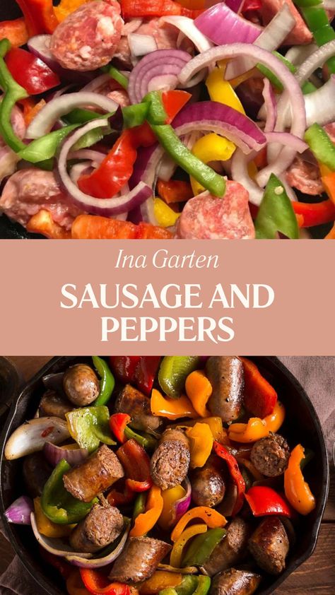 Ina Garten Sausage And Peppers Italian Sausage And Bacon Recipes, Italian Sausages With Peppers And Onions, Balsamic Sausage And Peppers, Onions Peppers And Sausage, Ina Garten Sausage And Peppers, Polish Sausage With Peppers And Onions, Sausage Peppers And Onions Sheet Pan, Italian Sausage And Peppers Skillet, Sausage Peppers Onions Crockpot