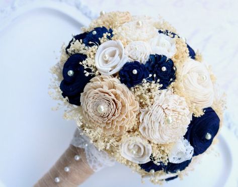 image 0 Navy Blue Wedding Bouquets, Navy Bridal Bouquet, Gold Wedding Bouquets, Navy Bouquet, Flowers Neutral, Navy Blue And Gold Wedding, Gold Wedding Flowers, Gold Bouquet, Bridal Bouquet Blue