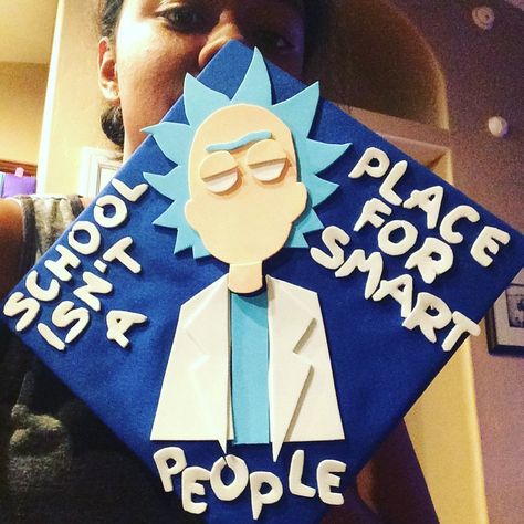 Rick And Morty Graduation Cap, Funny Grad Cap Ideas, Funny Graduation Caps, College Grad Cap Ideas, Graduation Cap Decoration Diy, High School Graduation Cap, College Graduation Cap Decoration, Custom Graduation Gift, Paper Crafts Magazine