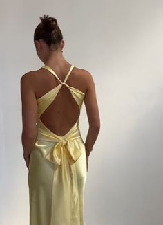 Prom Dresses Yelloe, Yellow Debs Dress, Yellow Prom Dress Silk, Elegant Yellow Backless Dress, Yellow Ball Dresses, Light Yellow Prom Dress, Prom Dress Yellow, Yellow Satin Floor-length Dress, Dress Classy Elegant