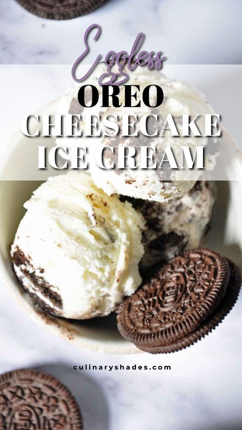 This is an easy recipe to make eggless oreo cheesecake ice cream. Oreo Cheesecake Ice Cream, Cuisinart Ice Cream Maker Recipes Cookies And Cream, 4 Qt Ice Cream Maker Recipe, Eggless Ice Cream Recipes, Cheesecake Frozen Yogurt Recipe, Eggless Ice Cream, Oreo Ice Cream Recipe, Cream Cheese Ice Cream, Easy Ice Cream Recipe Homemade