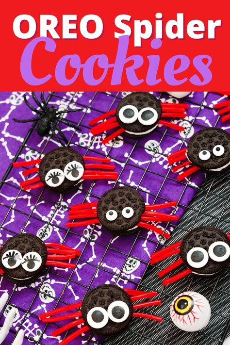 Celebrate the spooky season with these creepy crawly OREO spider cookies for Halloween. Here's how to make them! Oreo Spider Cookies, Oreo Spiders, Cookies For Halloween, Spider Cookies, Fun Halloween Food, Spooky Spiders, Printable Recipe Cards, Halloween Crafts For Kids, Halloween Recipes