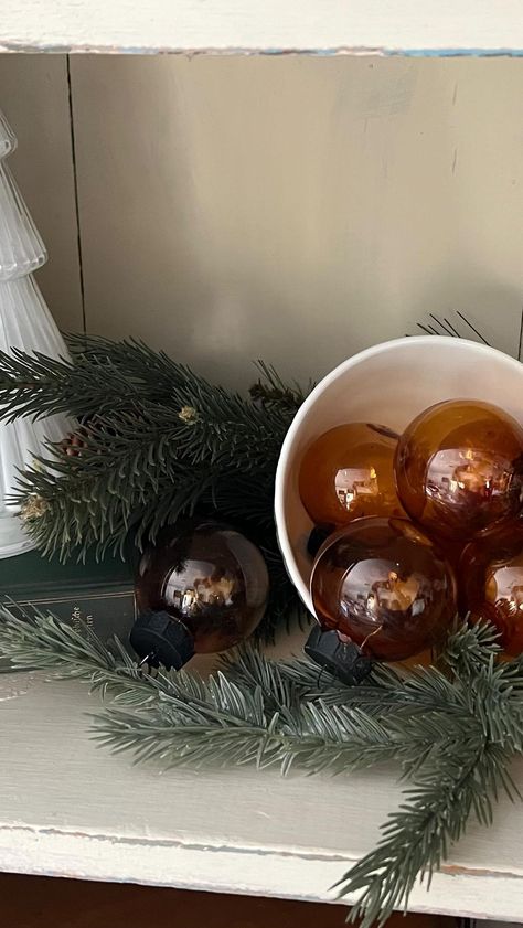 Here are the instructions for our DIY Amber Glass ornaments! We are also linking the supplies we used. We did choose to use plastic… | Instagram Amber Glass Ornaments Diy, Diy Amber Glass Ornaments, Amber Christmas Decor, Amber Glass Ornaments, Glass Ball Ornaments Diy, Glass Ornaments Diy, Amber Tree, Christmas Vignettes, Glass Ball Ornaments