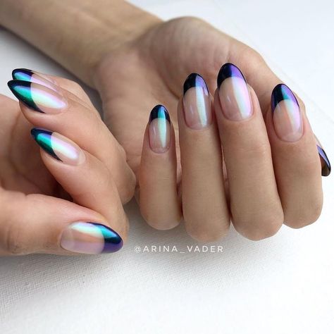 Coloured French Tip Nails, French Nails With A Twist, Holographic Top, Beauty Counter, Nails Colorful, Michelle Lee, French Tip Nail Designs, Tip Nails, Black French