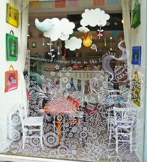 Retail Design - How Not to Break the Bank When Designing a Window Display Painted Window Art, Cafe Window, Window Mural, Decoration Vitrine, Window Drawing, Store Window Displays, Interior Vintage, Window Graphics, Chalk Pens