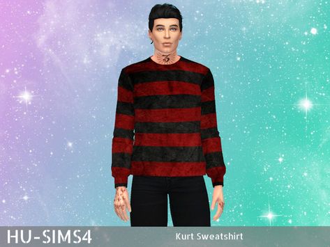 hu-sims4's Kurt Sweatshirt Male Sims 4 Cc Sweater Male, Sims 4 Cc Emo Clothes Male, Sims4 Mod, Male Sweaters, Ripped Sweater, Red Striped Shirt, Male Clothing, Sims 4 Collections, Sweater Layering