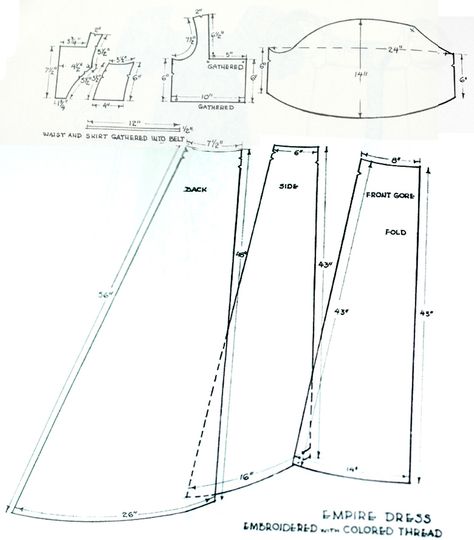 Indian Muslin-“Dress of sheer white India muslin. The dress has a short train and is embroidered with gold threads of various weights in a running vine-like pattern with occasional single flowers." Regency Dress Pattern, Single Flowers, Regency Gown, Regency Era Fashion, Muslin Dress, Regency Dress, Dress Patterns Free, Regency Fashion, Gown Pattern