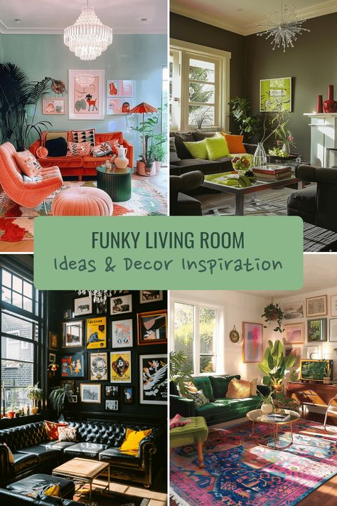 Discover 18+ funky living room ideas to create a vibrant and eclectic space full of personality and flair. Explore bold statement furniture, fun decor, personal gallery walls, and bohemian style inspirations. Get inspired to transform your living room into a funky paradise! Clever Living Room Ideas, Funky Sunroom Ideas, Quirky Living Room Decor, Fun Living Room Ideas Eclectic, Bold Colorful Living Room, Kitchy Living Room, Unique Room Design, Funky Apartment Decor Bohemian, Fun Living Room Ideas Creative