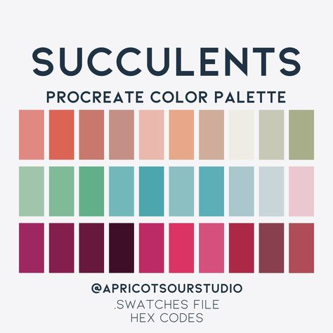 Succulents Procreate Color Palette Procreate Tools, Procreate Artwork, Procreate Color Palette, Illustrations Digital, Desert Flowers, Illustration Botanique, Pastel Colour Palette, Digital Paintings, Botanical Illustrations