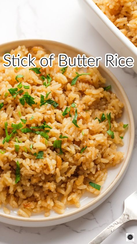 Buttery and flavorful, Stick of Butter Rice is an easy and delicious side dish that bakes to perfection in your oven! Oven Cooked Rice, Oven Side Dishes, Oven Baked Rice Recipes, Baked Rice Recipes Oven, Easy Rice Side Dishes, Oven Rice, Stick Of Butter Rice, Oven Baked Rice, Rice Bake Recipes