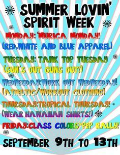 Spirit Week Ideas, Spirit Weeks, Spirit Week Themes, Spirit Day Ideas, Pep Club, Homecoming Spirit Week, School Spirit Week, Homecoming Themes, Dress Up Ideas