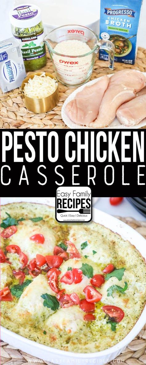 The BEST Pesto Chicken Casserole recipe - Simple ingredients and one dish! Pesto Chicken Casserole, Simple Casseroles, Creamy Pesto Chicken, Fowl Recipes, Baked Pesto Chicken, Chicken Casserole Easy, Casserole Easy, Chicken Pesto, Cooking Chicken