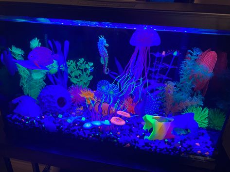 Glo Fish Tank Ideas Decorations, Glow Fish Tank Ideas, Kids Aquarium, Glofish Tank, Glofish Aquarium, Cool Fish Tank Decorations, 10 Gallon Fish Tank, Glow Fish, Fish Tank Themes