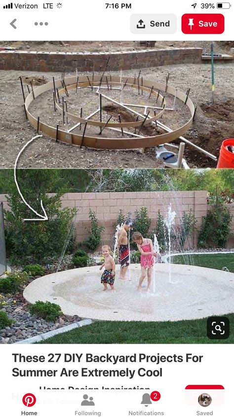 Playground Backyard Landscaping, Diy Splash Pad, Outdoor Patio Ideas Backyards, Playground Landscaping, Backyard Trampoline, Fire Pit Landscaping, Diy Playground, Summer Backyard, Splash Pad