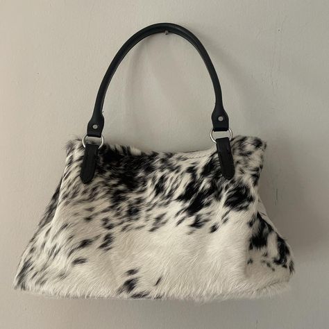 Beautiful Cow Fur hand bag RARE - Depop Cow Bag Outfit, Cow Print Bag, Fur Purse, Build A Wardrobe, Fur Bag, Textiles Fashion, Just Girl Things, Diy Bag, Hand Bag