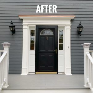 Creating a Traditional Front Door Surround with Versatex PVC Door Trim Ideas Moldings, Front Door Surround, Front Door Trims, Colonial Front Door, Traditional Front Door, Front Door Molding, Outside House Paint, Exterior Door Trim, Replacing Front Door