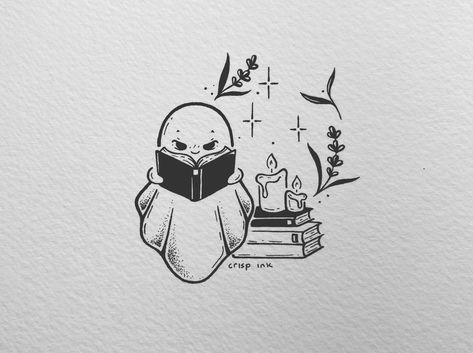 Crisp Ink Tattoo, Crisp Ink, Reading Tattoo, Halloween Reading, Lafayette Louisiana, Ghost Tattoo, Mushroom Drawing, Cute Easy Doodles, Doodle Art Drawing