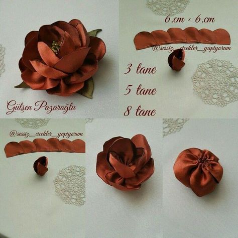 Satin Flowers Diy, Toddler Craft, Diy Lace Ribbon Flowers, Diy Ribbon Flowers, Making Fabric Flowers, Ribbon Embroidery Tutorial, Fabric Flower Tutorial, Craft Ideas For Kids, Handmade Flowers Fabric