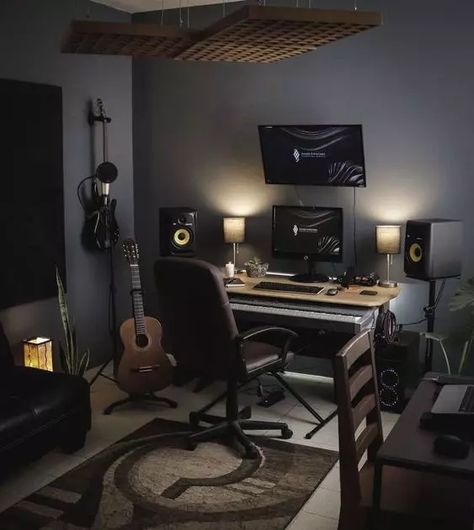 Home Music Studio Ideas, Studio Room Ideas, Home Studio Design, Ruangan Studio, Color Desk, Music Studio Decor, Music Room Design, Home Recording Studio Setup, Music Bedroom