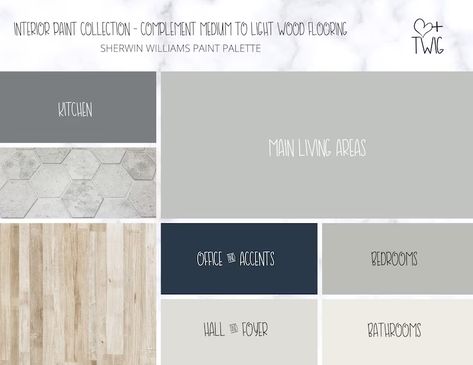 Interior Paint Palette Whole Home Minimalist Paint Colors - Etsy Best Flooring For Whole House Wood, Farmhouse Color Scheme Whole House, Interior Color Schemes Whole House, Gray Screen Sherwin Williams, Painted Wood Floors Colors, Paint Colors With Dark Wood Floors, Wood Floors Colors, Whole Home Paint Scheme, Best Flooring For Whole House