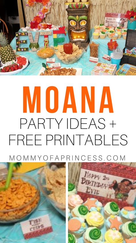 Need some Moana party ideas for girl birthday? Check out these Moana themed party foods. Also included are free Moana food labels, free Moana water labels, and free printable Moana tag labels. Moana Birthday Party Snacks, Moana Themed Party Food, Moana Party Treats, Moana Themed Desserts, Moana Birthday Party Ideas Diy, Moana Candy Table Ideas, Moana Birthday Party Food, Moana Birthday Food, Moana Food