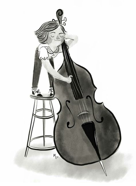 Double Bass, Twin Cities, 8x10 Print, Original Illustration, Freelance Illustrator, White Border, Bass