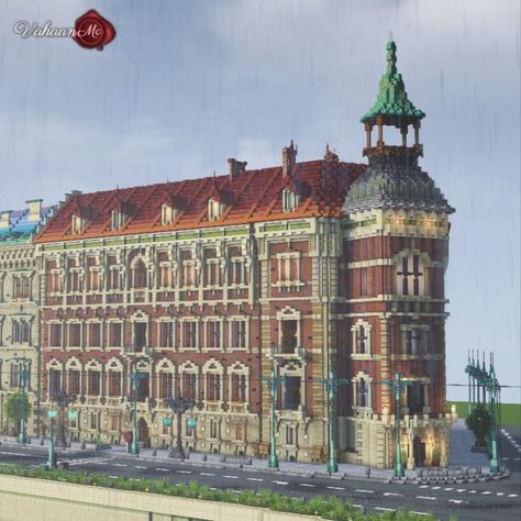 Hotel Polonia, Juliusz Słowacki Theatre, and the Florian Straszewski Monument in Minecraft. :) Minecraft Hotel, Minecraft Medieval Village, Minecraft Modern City, Minecraft Castle Designs, Minecraft Steampunk, Minecraft City Buildings, City Maps Design, Minecraft Mansion, Minecraft House Plans