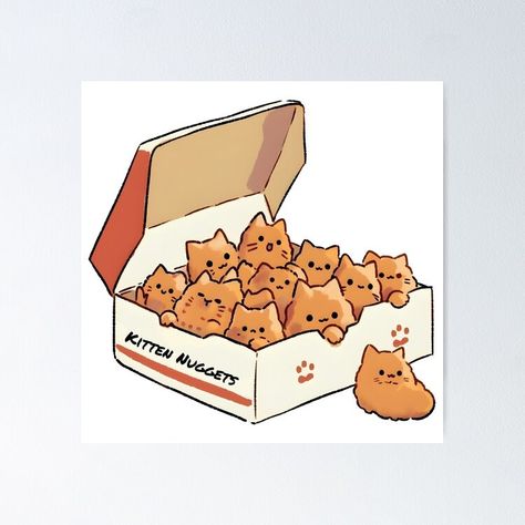 "Kitten Nuggets Funny Cat Art" Sticker for Sale by BadLuckByDesign | Redbubble Funny Cat Art, Easy Dragon Drawings, School Doodles, Kitten Stickers, Art Zine, Funny Parrots, Cute Drawing, Cute Animal Drawings Kawaii, Cute Doodles Drawings