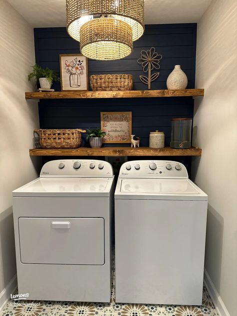 Lemon8 · Dream laundry room? Yes, please! 🙋🏼‍♀️🧺 · @Redhead_Renos Laundry Wallpaper, Laundry Room Decor Ideas, Laundry Room Organization Ideas, Garage Laundry Rooms, Narrow Laundry Room, Laundy Room, Laundry Room Update, Laundry Shelves, Laundry Room Ideas Small Space