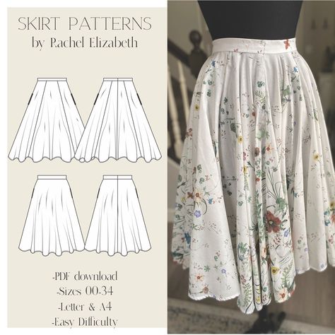 Vintage Circle Skirt Sewing Patterns: Full, Half, and Culottes with Pockets Simple Gathered Skirt Pattern, Circle Skirt With Pockets Pattern, Double Circle Skirt Pattern, How To Sew A Skirt, Sewing Ideas For Beginners, Double Circle Skirt, Maxi Skirt Sewing Pattern, Making Your Own Clothes, Flared Skirt Pattern