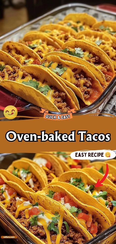 Transform taco night with these Oven-baked Tacos, where shells are crisped in the oven and filled with your choice of seasoned meat and toppings. This method brings out the flavor and adds a delightful crunch that everyone will love. #OvenBakedTacos #TacoNight #FamilyDinner Taco Shell Casserole Bake, Taco In A Pan, Dairy Queen Taco Meat Recipe, Baked Pork Tacos, Baked Mini Tacos Ground Beef, Bake Tacos In Oven, Oven Baked Tacos Corn Tortillas, Taco Bubble Up Bake, Oven Fried Tacos