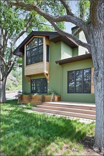 House Green Exterior, Green Stucco, Stucco Houses, Room With Natural Light, Green House Exterior, Stucco House, Stucco Colors, Exterior House Colors Stucco, Exterior Finishes