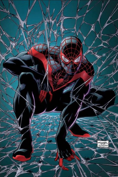 Miles Morales Comic, Spiderman Comic Covers, Spiderman Verse, Black Spider Man, Miles Morales Spider Man, Spiderman Miles Morales, Marvel Character Design, Spiderman Miles, Spider Man Art