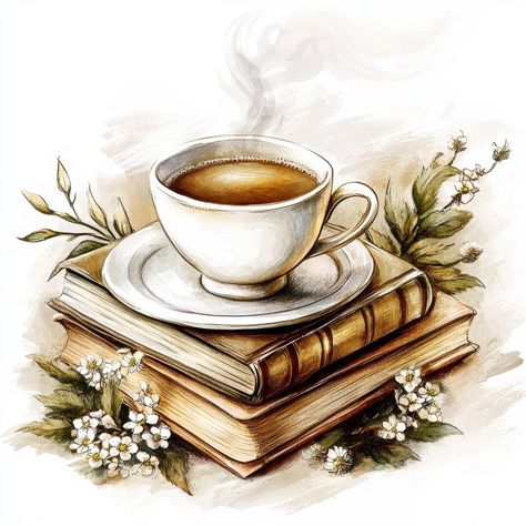 Book Clipart, Coffee Clipart, Books And Coffee, Coffee Images, Coffee Illustration, Coffee Crafts, Jpg Images, World Of Books, Coffee Cozy