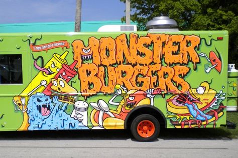 Food Truck Burger Ideas, Food Truck Painting Ideas, Food Truck Graphics, Honest Burger, Food Truck Graffiti, Colorful Food Truck Design, Burger Food Truck, Grilled Cheese Food Truck, Food Truck Design Logo