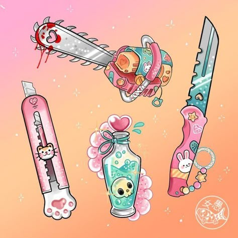 Kawaii Filler Tattoo, Kawaii Anime Tattoo, Kawaii Halloween Tattoo, Kawaii Goth Tattoo, Kawaii Tattoo Flash, Kawaii Halloween Art, Pastel Goth Tattoo, Kawaii Tattoo Ideas, Kawaii Tattoos