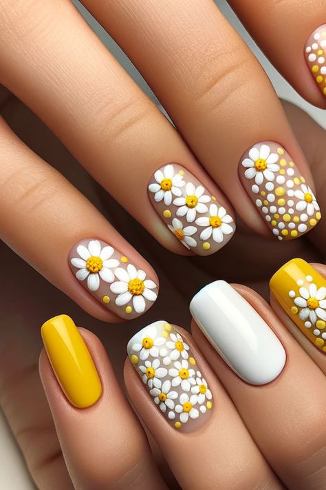 39 Flower Nails That Are Absolutely Blooming Nails Kids, Cheetah Nail Designs, Pastel Nail Art, Pink Nail Art Designs, Simple Spring Nails, Yellow Nails Design, Statement Nail, Spring Nail Trends, Green Nail Designs