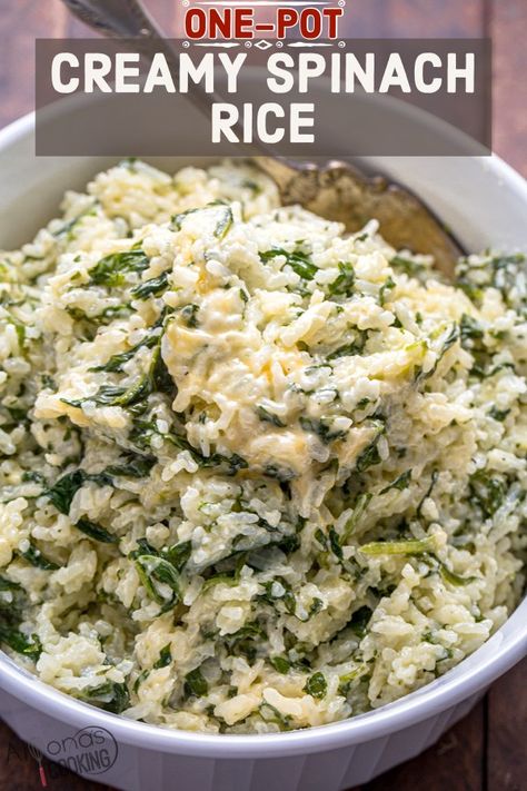 Creamy Spinach Rice (EASY One-Pot Recipe) Spinach Rice Recipe, Rice Recipes Side, Rice Side Dish Recipes, Spinach Rice, Spinach Casserole, Easy Lasagna Recipe, Quick Side Dishes, Rice Side, Enchiladas Recipe