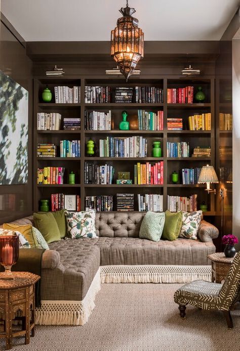 CeCe Barfield Inc. Glam Pad, Family Room Makeover, Home Library Design, Serene Bedroom, Home Libraries, New York Apartment, Home Library, Built Ins, Home Staging