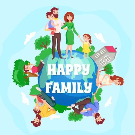 Happy Family Cartoon, Family Picture Cartoon, Happy Family Images, Happy Family Pictures, Cartoon Composition, Black Texture Background, Glowing Background, Earth Planet, Comic Poster