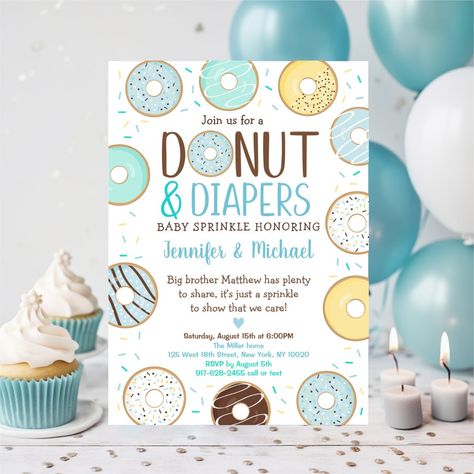 This sweet baby sprinkle invitation features our hand drawn donuts in pastel colors with sprinkle confetti. Baby Sprinkle Decorations Boy, Brunch Sprinkle Baby Shower Ideas, Sprinkle For Baby Boy, Baby Boy Sprinkle Decorations, Gender Neutral Sprinkle Ideas, Baby Boy Sprinkle Invitations, Baby Sprinkle Ideas Gender Neutral, Sprinkle Baby Shower Ideas Party Themes, Baby Shower For Second Baby