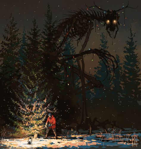 ArtStation - Christmas tree, Boris Groh Boris Groh, Christmas Horror, Creepy Christmas, Heroic Fantasy, The Boogeyman, Scary Art, Tree Drawing, Creepy Art, Arte Fantasy