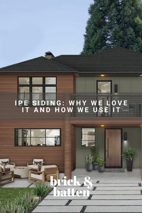 Ipe siding is one of the most popular on-trend wood cladding options, and our designers love it. Read on to see all the creative ways we use Ipe siding in our exterior designs: https://bit.ly/44qtuMa Ipe Siding, Exterior Wood Cladding, Wood Cladding Exterior, Blue Siding, Wood Siding Exterior, Houses Exterior, Grey Siding, Shiplap Wood, Types Of Timber