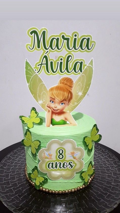 Tinkerbell Theme Cake, Tinkerbell Printable Cake Topper, Tinker Bell Cake Ideas, Bolo Da Tinker Bell, Tinkerbell Cake Ideas, Happy Birthday Cake Girl, Tinker Bell Cake, Tinkerbell Cake Topper, Rapunzel Cake Topper