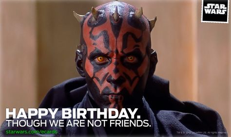 Happy Birthday: We're Not Friends Red Star Wars, Star Wars Makeup, Dark Maul, Dark Lord Of The Sith, Star Wars Character, Star Wars Sith, Galactic Republic, Star Wars Tattoo, Sith Lord