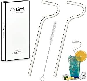 Lipzi - Anti Wrinkle Straw - Glass anti-wrinkle drinking straws, Clear Reusable Straws with Cleaning Brush - Eco-Friendly Alternative to Plastic - Cleaning Brush Included - 2 Pack Support Post, Reusable Straws, Botox Injections, Bar Glassware, Lip Fillers, Glass Straws, Prevent Wrinkles, Reusable Straw, Kitchen Utensils