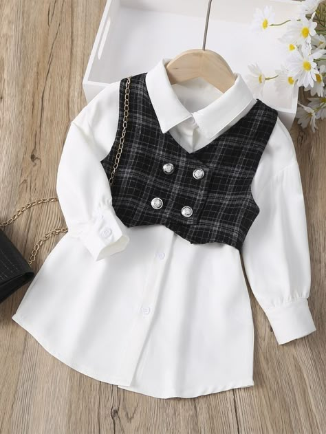 Toddler Dresses, Kids Dress Wear, Fashion Top Outfits, Baby Dress Patterns, Girls Vest, Plaid Vest