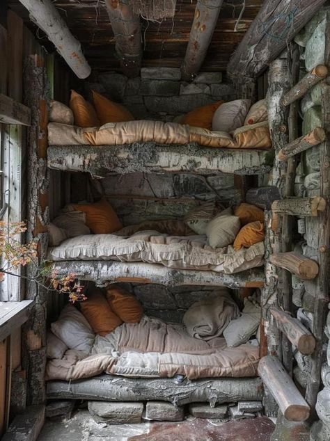 Cabin Bunk Beds, Triple Bunk Beds, Country Photography, Triple Bunk, Survival Shelter, Dream Room Inspiration, Cabins In The Woods, Dream House Decor, Cool Rooms