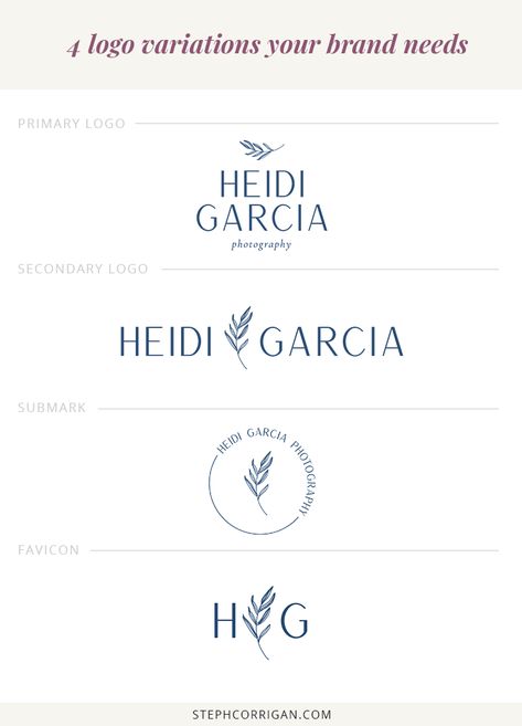 How many logo variations does your business need? In general, I recommend you have at least 4 logo variations for your brand--primary, secondary, submark, and favicon. Logo Motion, Logo Design Inspiration Vintage, Logo Variations, 4 Logo, Business Fonts, Logo Design Inspiration Creative, Logo Design Set, Logo Design Inspiration Branding, Photo Logo Design