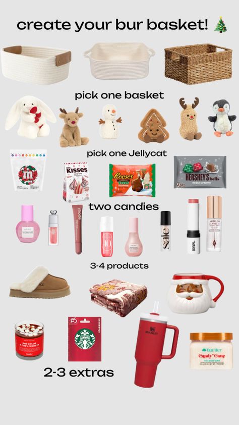 make ur bur basket! #fyp #christmas #burbasket #makeurown Christmas Baskets, Basket Ideas, Pick One, Hot Cocoa, Warm And Cozy, Create Yourself, Cocoa, Baskets, Christmas